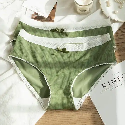 牛油果绿日系少女内裤女冰丝款学生三角裤头女士性感夏季薄款透气