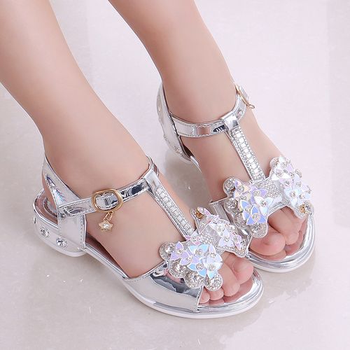 女童凉鞋公主鞋2018夏季新款中大童小高跟学生儿童水晶鞋女孩韩版