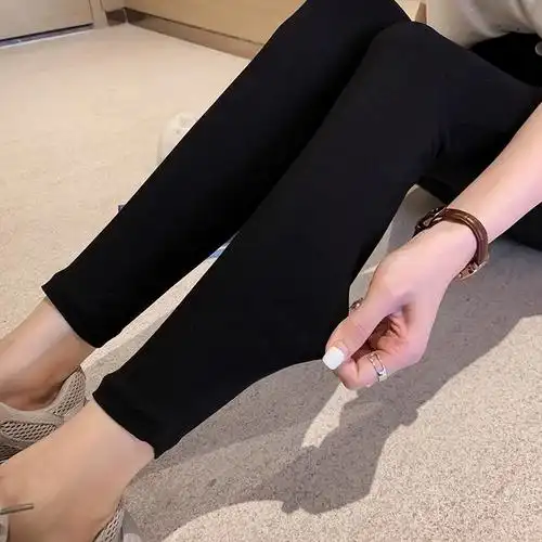 打底裤破洞小个子高腰春秋薄款女外穿紧身显瘦黑色弹力小脚裤新款