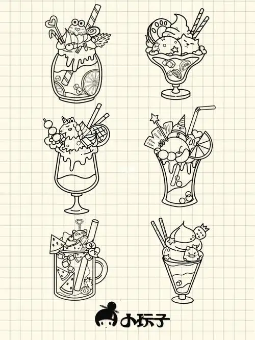 小玩子de夏日冰饮 线稿 可收藏_夏天去哪玩_冰饮_线稿_人文_绘画