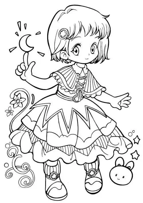 漫画女孩森林系简笔画