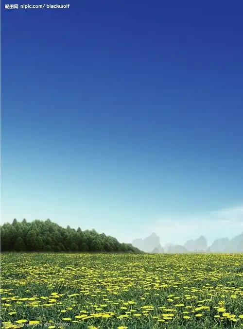 封面背景      天空 美丽背景 树木 花朵 蓝天 山峦 psd分层素材 风景