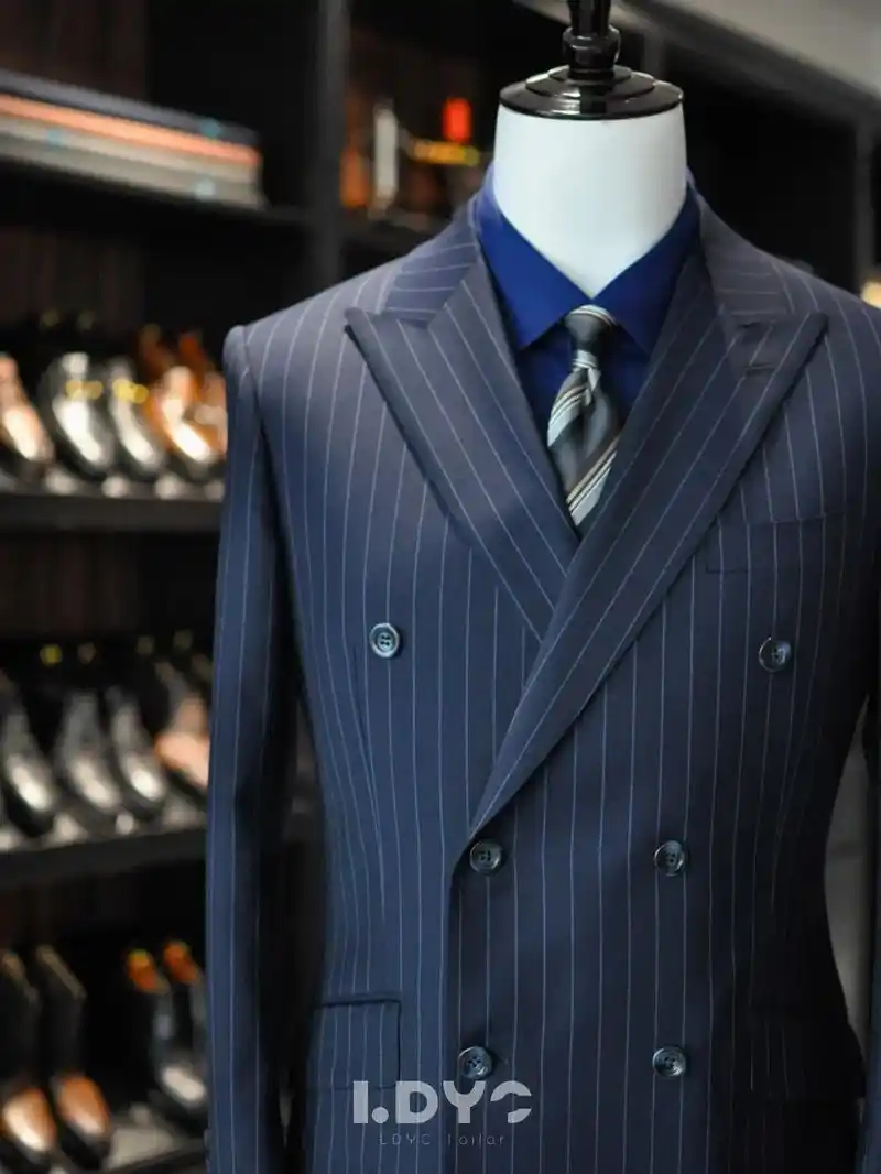 哈尔滨西服定制|藏蓝条纹套西.