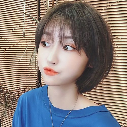 假发短发女夏自然真人发丝网红圆脸短发造型波波头全头套式假发套