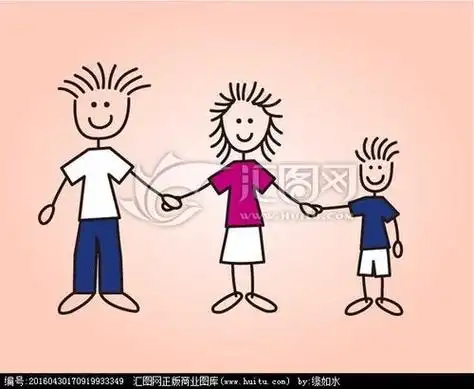 幸福一家三口卡通女孩简笔画