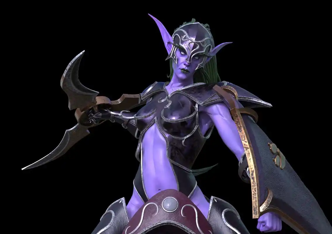 魔兽世界暗夜精灵 3d建模渲染