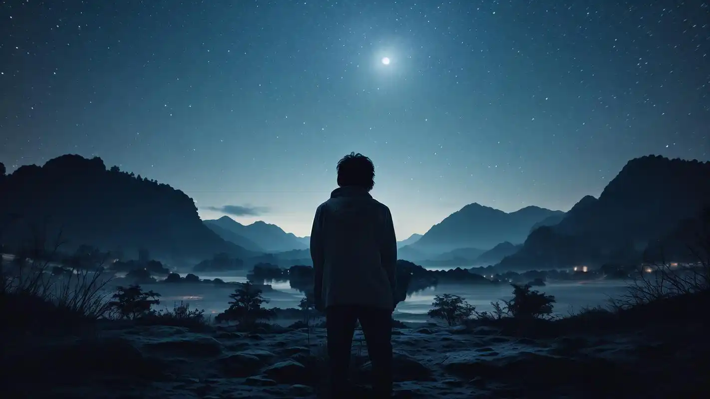 伤感男生90夜晚星空的孤独背影