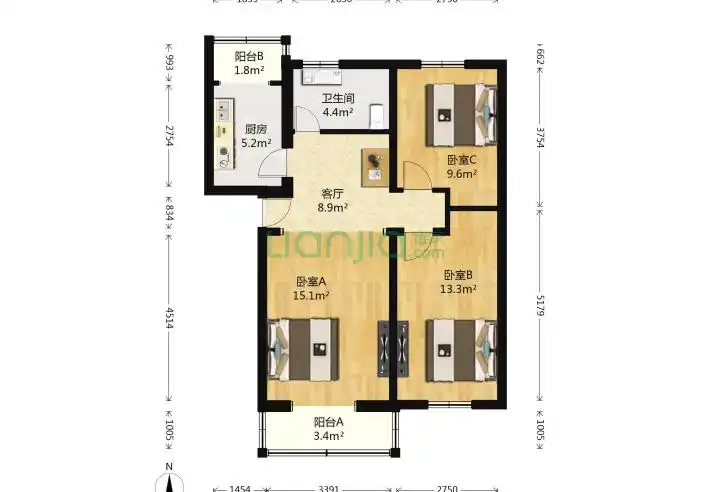 3室1厅1卫77.43㎡-北京芳群园一区户型图
