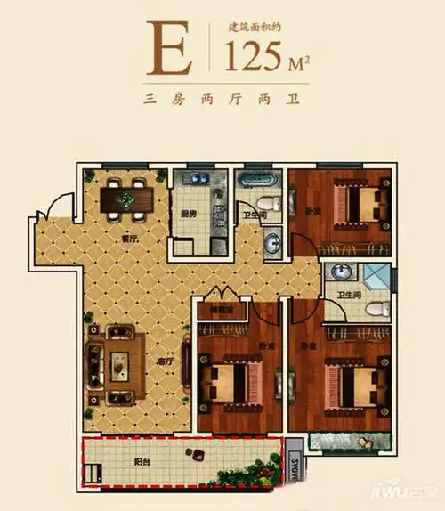 佳源华府e户型-三室两厅两卫