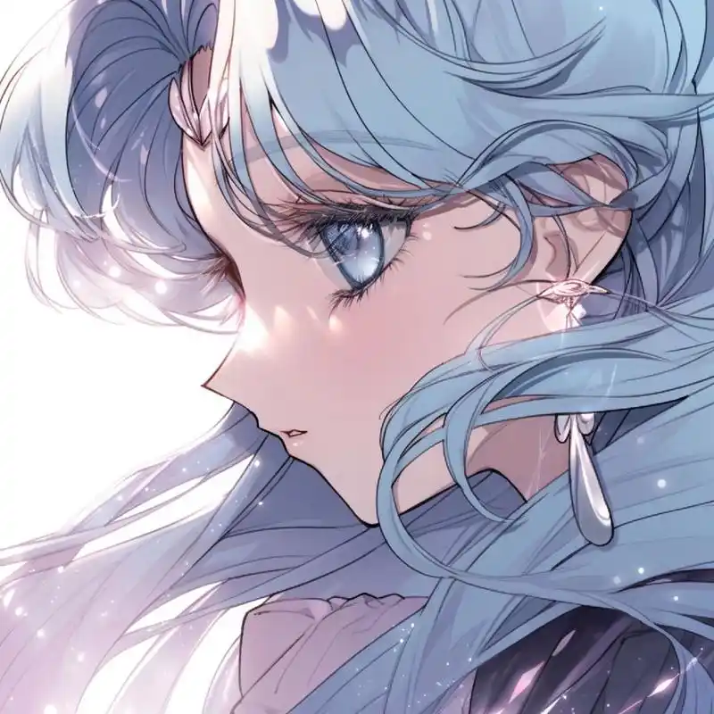 旧漫头像|蓝发蓝瞳美少女|漫画风头像           蓝色的头发如同海浪