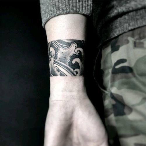 浪花暗黑系海浪手环纹身贴持久防水男女逼真纹身贴