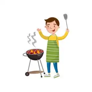 卡通烤肉欢快的人准备烧烤烤肉烧烤卡通矢量插图照片