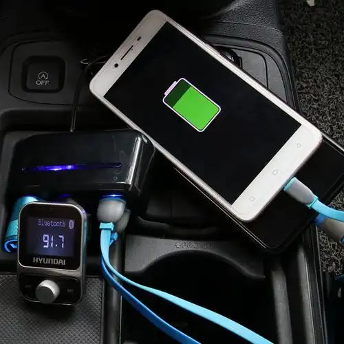 yjxan汽车车载一拖二电源双usb手机充电器多功能3a车充一分二点烟器