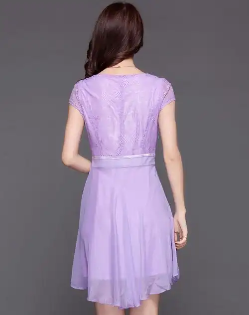 紫色蕾丝高贵优雅修身通勤连衣裙