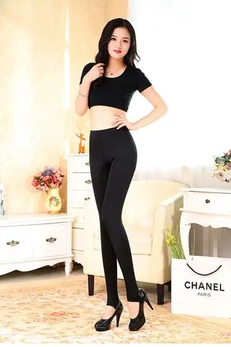 春秋加绒高腰薄款冰丝光泽裤女外穿踩脚夏季弹力大码打底长裤紧身