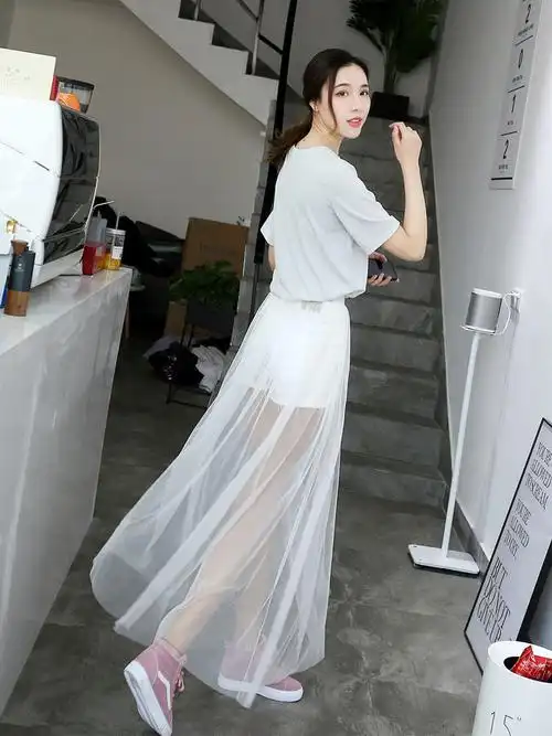 高腰一层单层透视防蚊罩裙白色裙长85厘米建议1米6以上xl建议120150斤