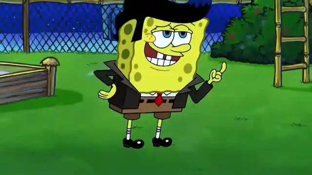 加入黑社会的海绵宝宝有点帅帅的,发型很酷炫,走路姿势也很强势