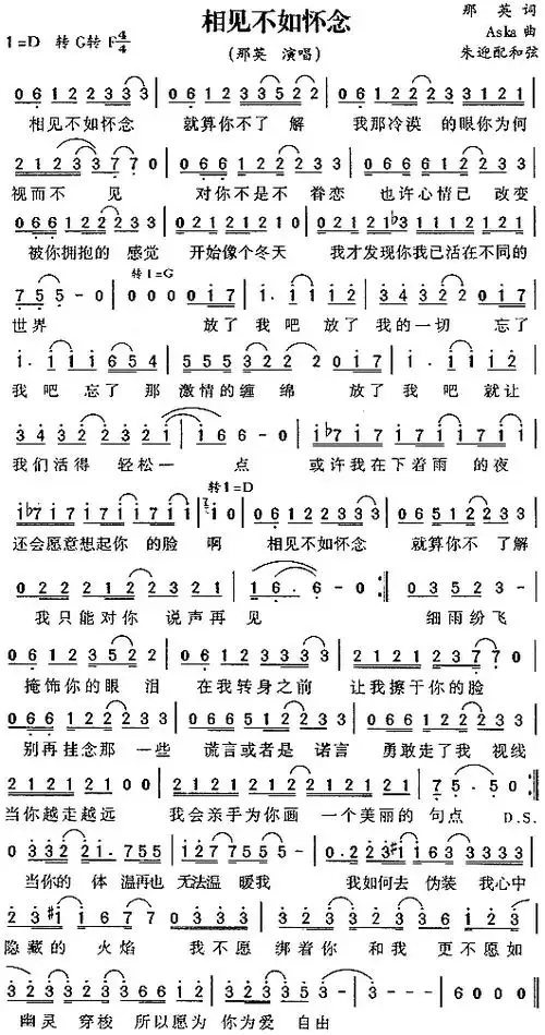 相见不如怀念简谱-那英演唱-看谱啦