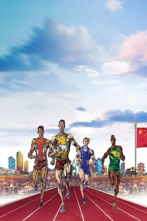 蓝色手绘全民马拉松海报免抠素材免费下载_觅元素51yuansu.com