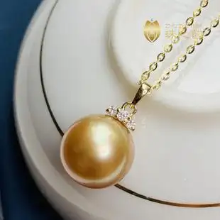 南洋金珠天然海水珍珠吊坠项链18k金钻石睫毛正圆强光无调色高端