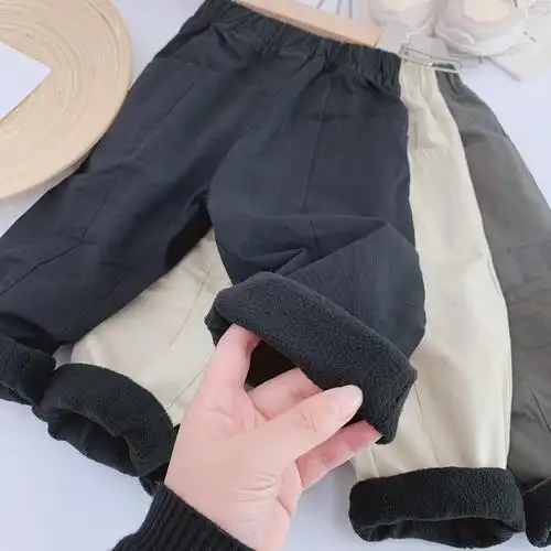 儿童棉裤2019眯眯眼冬季新品男童精梳棉裤宝宝纯色大口袋加绒长裤