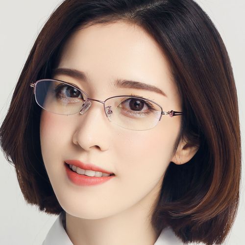 眼镜成品近视近视眼女超轻纯钛眼镜框优雅半框眼镜架