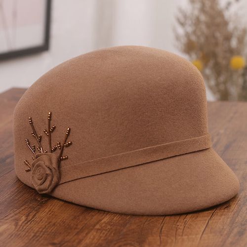 馨兰芙曼贝雷帽女小礼帽秋冬新款优雅花朵羊毛呢马术帽百搭鸭舌复古