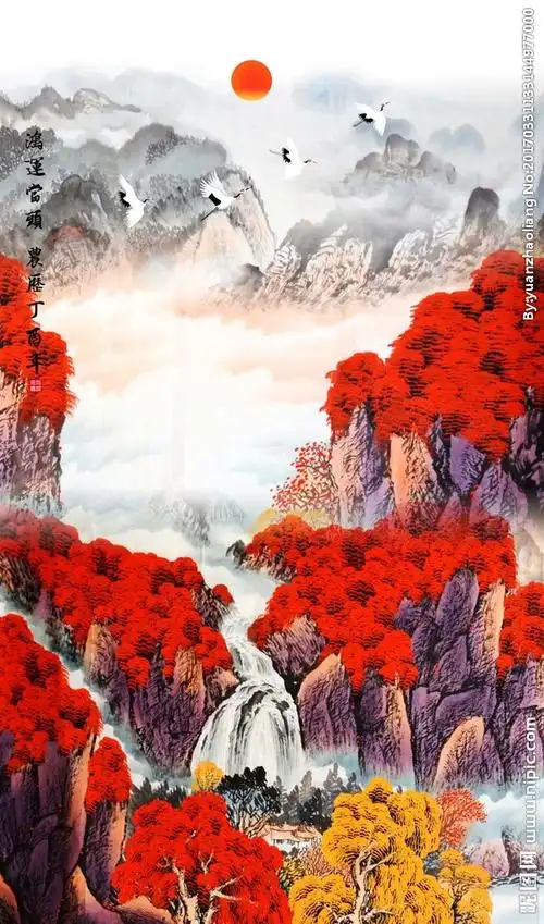 鸿运当头山水画图片