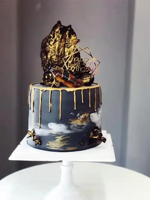 ins网红男士黑金黑方滴落生日蛋糕男友老公加高新鲜蛋糕