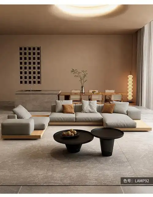 洋妃家具日式侘寂风格布艺沙发极简大户型别墅客厅简约新中式原木风