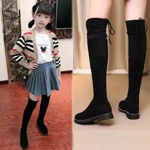 女童长筒靴子2022春秋单靴儿童过膝长靴中大童高筒女孩公主弹力靴