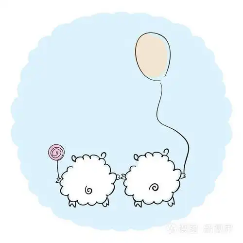 爱气球和糖果在蓝色背景上的两只羊.矢量图