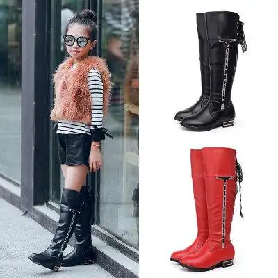 儿童女童靴子加绒保暖高筒靴过膝长靴童鞋女秋冬季公主鞋真皮2016