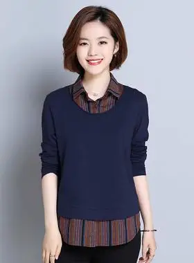 中年春秋纯棉打底衫女大码