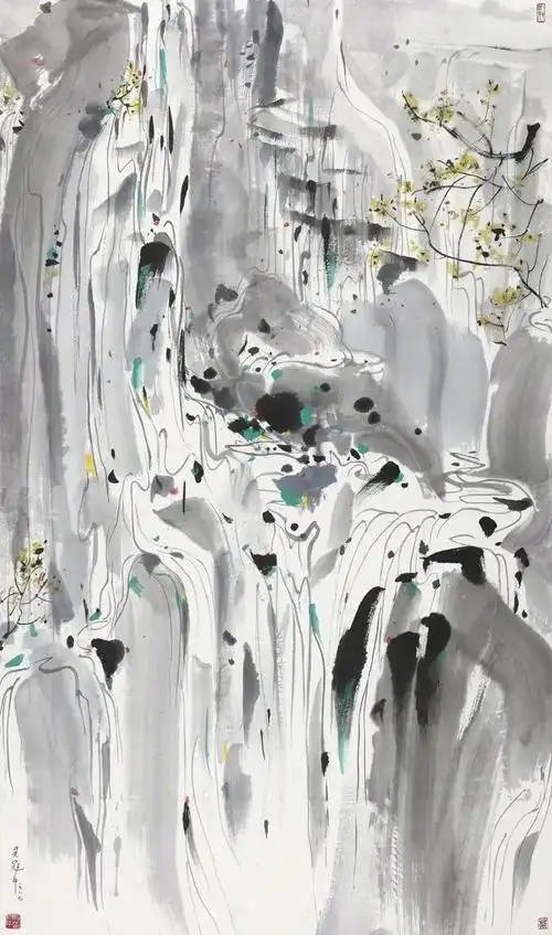 吴冠中画瀑布吴冠中:"我国传统山水画几乎每幅中都有瀑布,瀑布奔泻,一