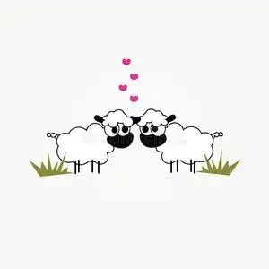 两只可爱的卡通羊相爱了照片