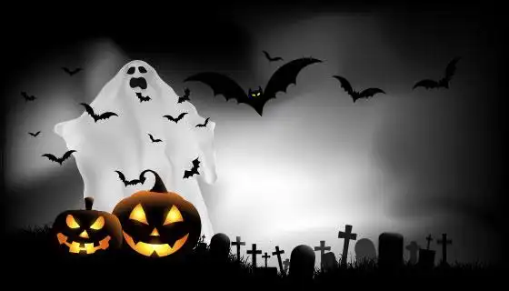 南瓜和墓地设计万圣节背景矢量素材aieps