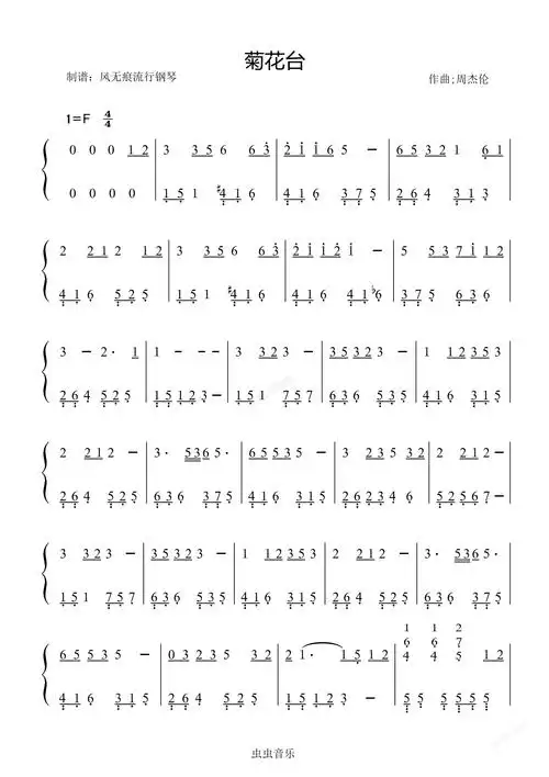 菊花台-周杰伦〖数字简谱〗,菊花台-周杰伦〖数字简谱〗钢琴谱,菊花台