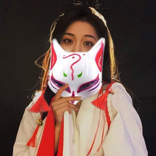 神明少女狐狸半脸发光面具 阴阳师动漫led万圣节狐仙摄影cos道具