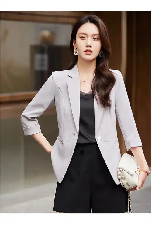 2024春夏新款高品质女职业小西装修身显瘦休闲通勤七分袖中袖外