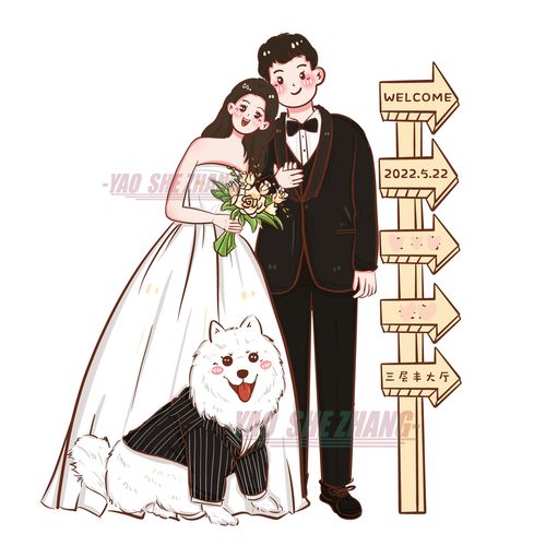 卡通漫画手绘婚礼请柬设计请帖插画头像甜酷可爱情侣生日礼物照片