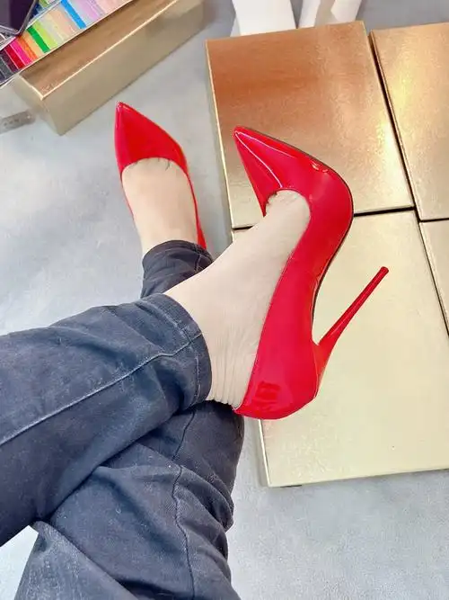 室内鞋l红色鞋16cm尖头超高跟细跟浅口鞋派对鞋底4345男女大码