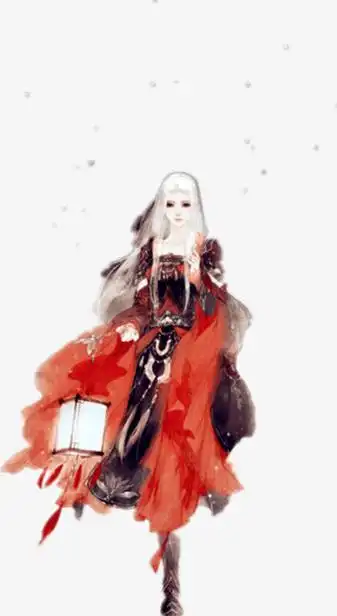 红衣白发女子古风立绘