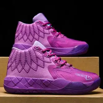 春季新款篮球鞋男青少年初中生高帮鸳鸯战靴实战减震摩擦会响紫色40