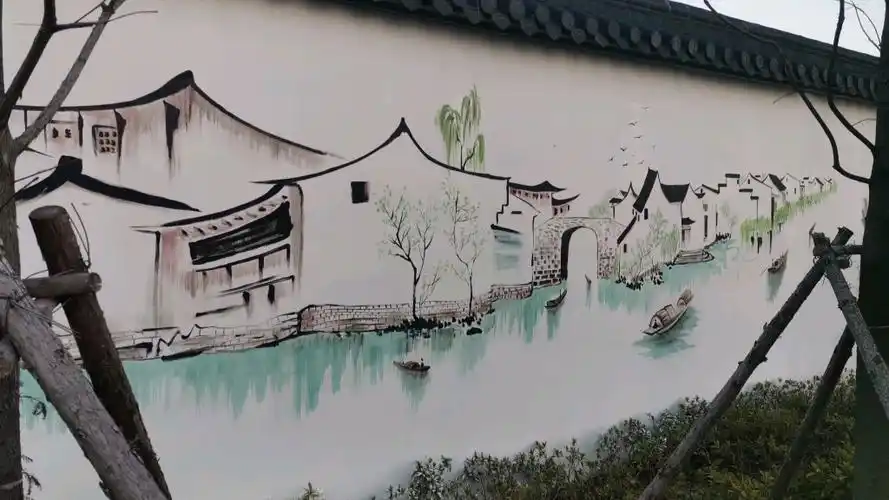 江南水乡风格彩绘,苏州墙绘,苏州墙体彩绘