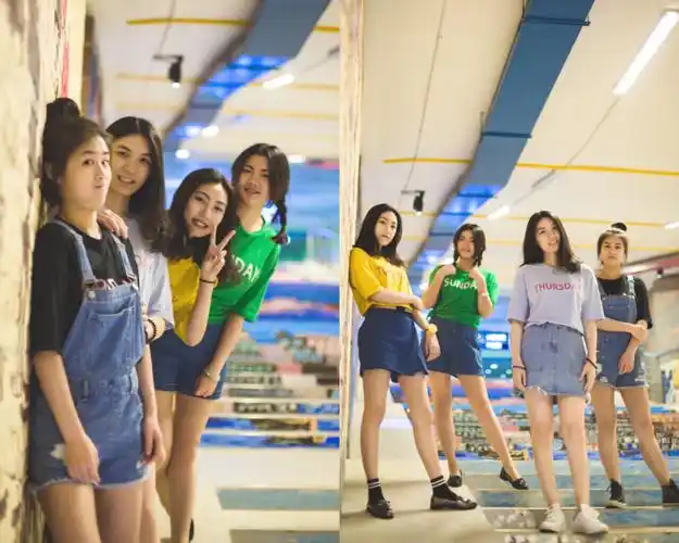 四人创意毕业照92 青春活力女团风98_发型_夜景_图书馆_丸子头