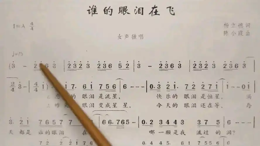 简谱歌曲《谁的眼泪在飞》,歌谱,歌词逐句领唱,简单易学