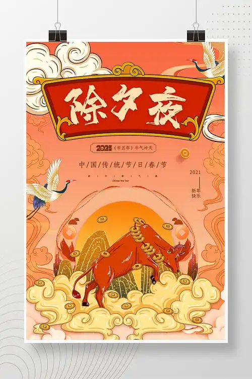 中国传统节日手绘除夕海报