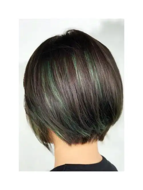 第一次绿色挑染/冷棕/短发/漂发