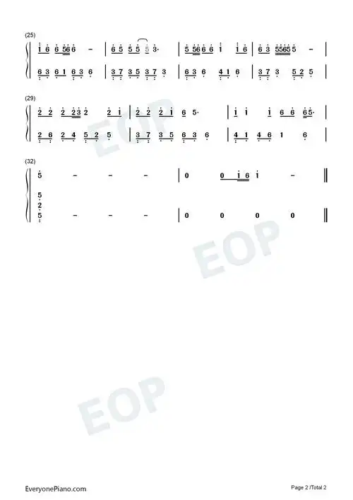 三生石下-c调简单版双手简谱预览-eop在线乐谱架